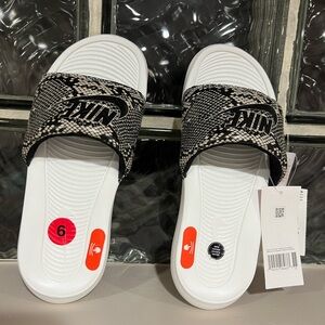 Nike Women's Black and White Slide Sandals